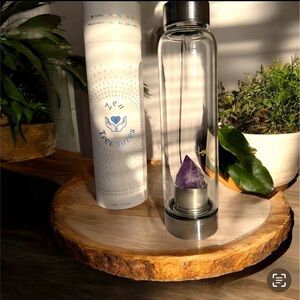 Glass Water Bottle with Amethyst Crystal